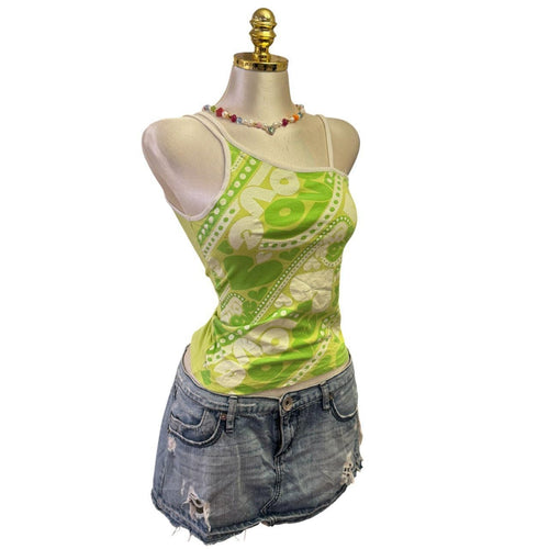 90s Vintage Green Love Graphic Print Top  [S]