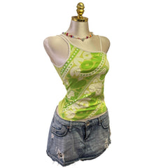 90s Vintage Green Love Graphic Print Top  [S]