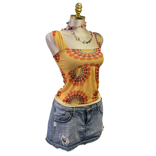 90s Vintage Yellow Dots Pattern - Tie Back Top  [XS]