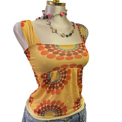 90s Vintage Yellow Dots Pattern - Tie Back Top  [XS]
