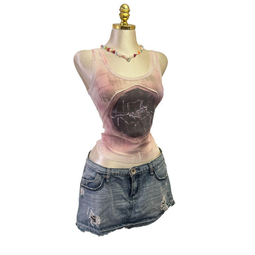 Y2K Vintage Pink Sheer Mesh Top [S]