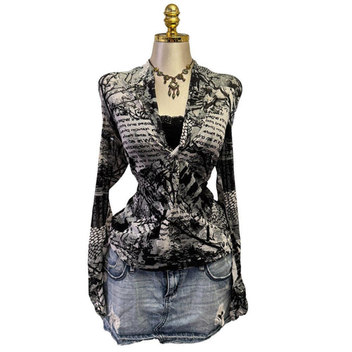 90s Vintage Black Gray Artsy Top [XL]