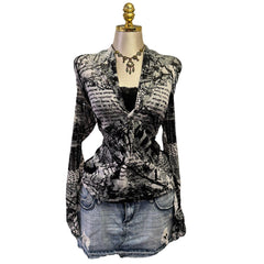 90s Vintage Black Gray Artsy Top [XL]