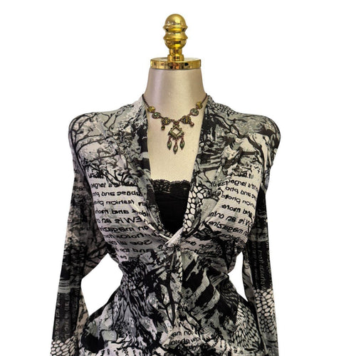 90s Vintage Black Gray Artsy Top [XL]