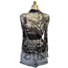 90s Vintage Black Gray Artsy Top [XL]