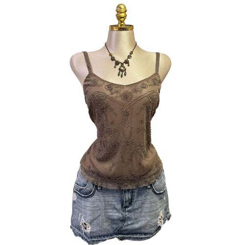Y2K Vintage Grey Sequin Beaded Tank Top [S, M]