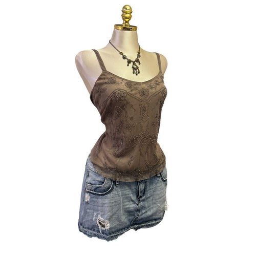 Y2K Vintage Grey Sequin Beaded Tank Top [S, M]