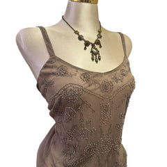 Y2K Vintage Grey Sequin Beaded Tank Top [S, M]