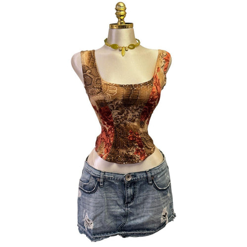Y2K Vintage Brown Flower Sequin Tank Top [S]