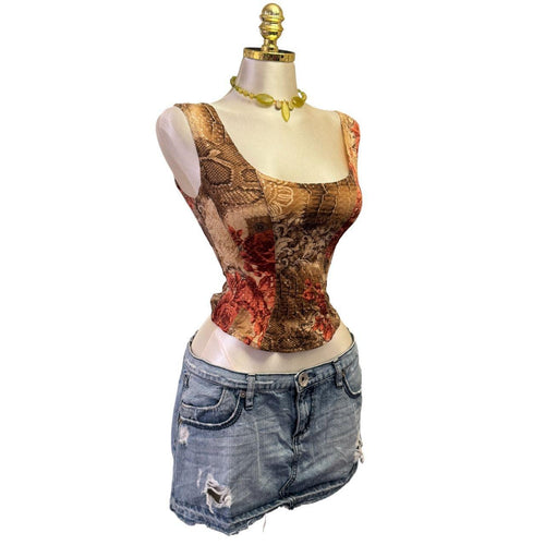 Y2K Vintage Brown Flower Sequin Tank Top [S]