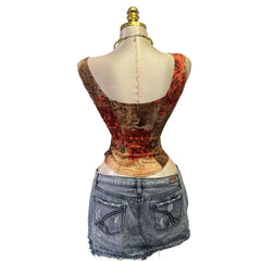 Y2K Vintage Brown Flower Sequin Tank Top [S]