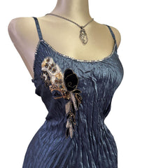 Y2K Vintage Blue Gold Sequin Velvet Top  [M]