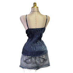 Y2K Vintage Blue Gold Sequin Velvet Top  [M]