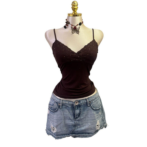 Y2k Vintage White Zipper Collared Halter Top [S]