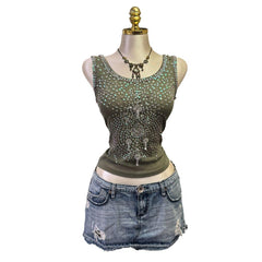 Y2K Vintage Green Sequin Beaded Tank Top  [S]