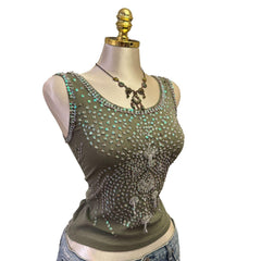 Y2K Vintage Green Sequin Beaded Tank Top  [S]