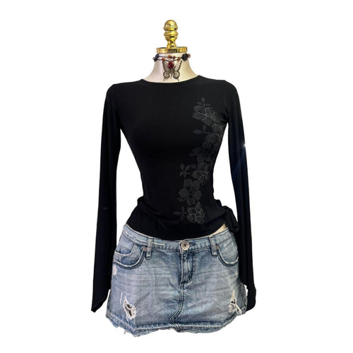 Y2k Vintage Black Floral Long Sleeve Top [S]