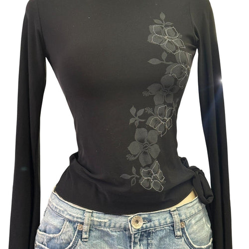 Y2k Vintage Black Floral Long Sleeve Top [S]