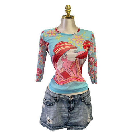 Y2K Vintage Pink Silver Sequin Mesh Top  [M]