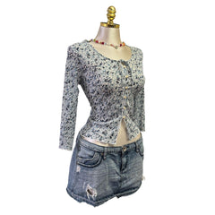 Y2K Vintage Blue Graphic Peasant Top [S]