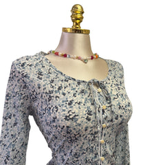 Y2K Vintage Blue Graphic Peasant Top [S]