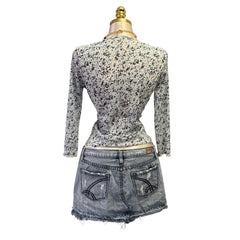 Y2K Vintage Blue Graphic Peasant Top [S]