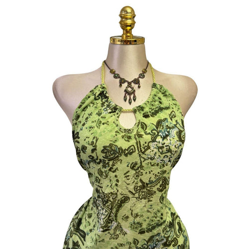90s Vintage Lime Green Floral Halter Top [L]