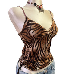 Y2K Vintage Brown Tiger Print Tank Top [S, M]