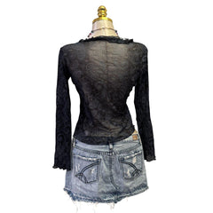 Y2K Vintage Black Blue Paisley Mesh Top [S]