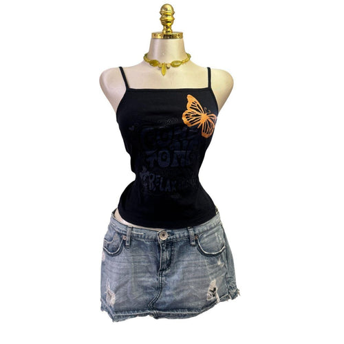 Y2K Vintage Black Orange "Come To Me Relaxation" Top [M]