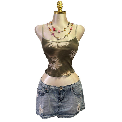Y2K Vintage Desigual Red Black Beaded Sequin Asymmetrical Neck Top [S]