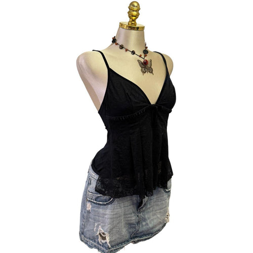 90s Vintage Intimissimi Black Floral Velvet Lace Top [S]
