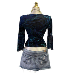 Y2K Vintage Blue Teal Paisley Top  [M]