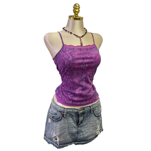 90s Vintage Purple Blue Snakeprint Top  [S]