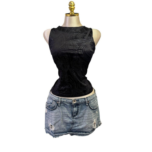 Y2K Vintage Black Glitter Tank Top [S]
