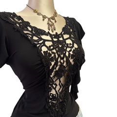Y2K Vintage Black Lace Sheer Top [M]