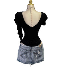 Y2K Vintage Black Lace Sheer Top [M]