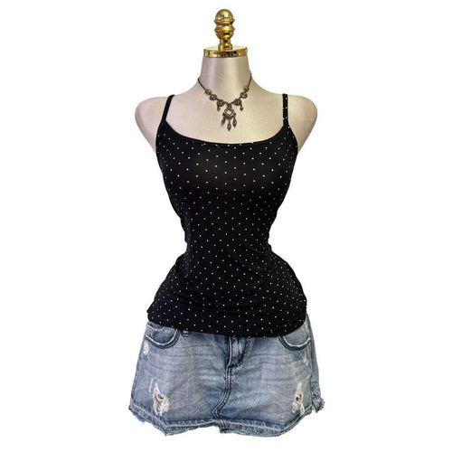 90s Vintage Black White Polka Dot Tank Top [L]