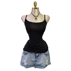 90s Vintage Black White Polka Dot Tank Top [L]
