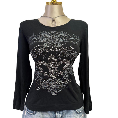 Y2K Vintage Black Gray Fridays Project Rhinestone Top  [M]