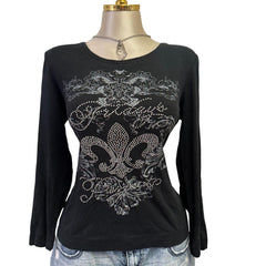 Y2K Vintage Black Gray Fridays Project Rhinestone Top  [M]