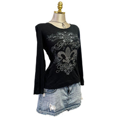 Y2K Vintage Black Gray Fridays Project Rhinestone Top  [M]