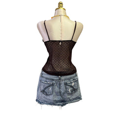 Y2K Vintage Brown Lace Sheer Tank Top [M]