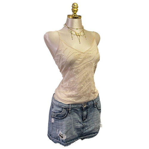 Y2K Vintage Ivory Sequin Tank Top [S]