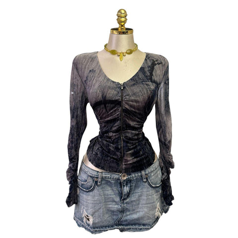 Y2K Vintage Pink Silver Sequin Mesh Top  [M]