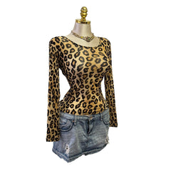 Y2K Vintage Black Brown Cheetah Mesh Top  [M]