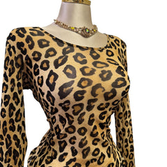 Y2K Vintage Black Brown Cheetah Mesh Top  [M]