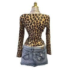 Y2K Vintage Black Brown Cheetah Mesh Top  [M]