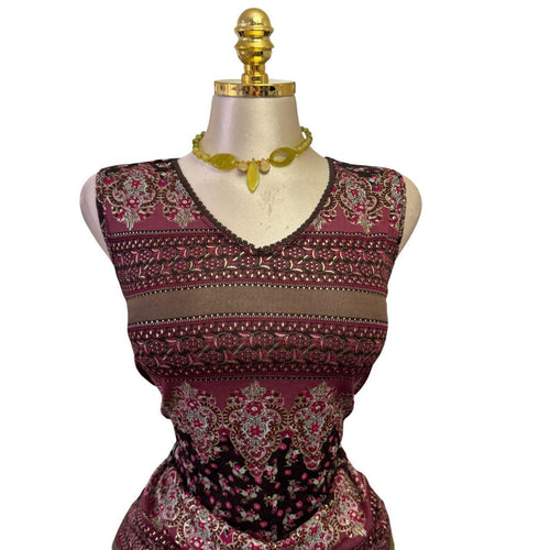 90s Vintage Maroon Black Gold Artsy Top [XL]