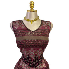 90s Vintage Maroon Black Gold Artsy Top [XL]